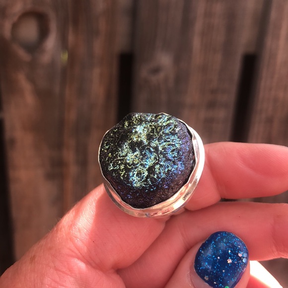 Sterling Silver 925 Handmade Rainbow Druzy Quartz Gemstone Ring Size 7 - Picture 6 of 7